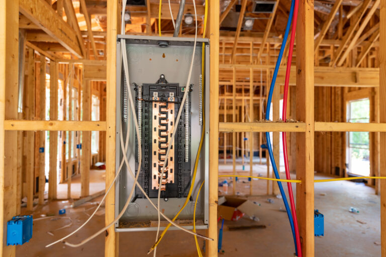 Electrical circuit breaker panel in new home under construction